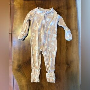 Charming Floral Kids Footie in Soft Tan